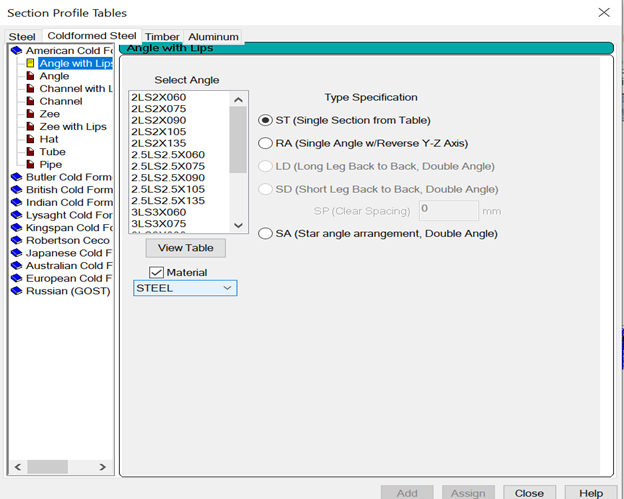 Cold formed sections database