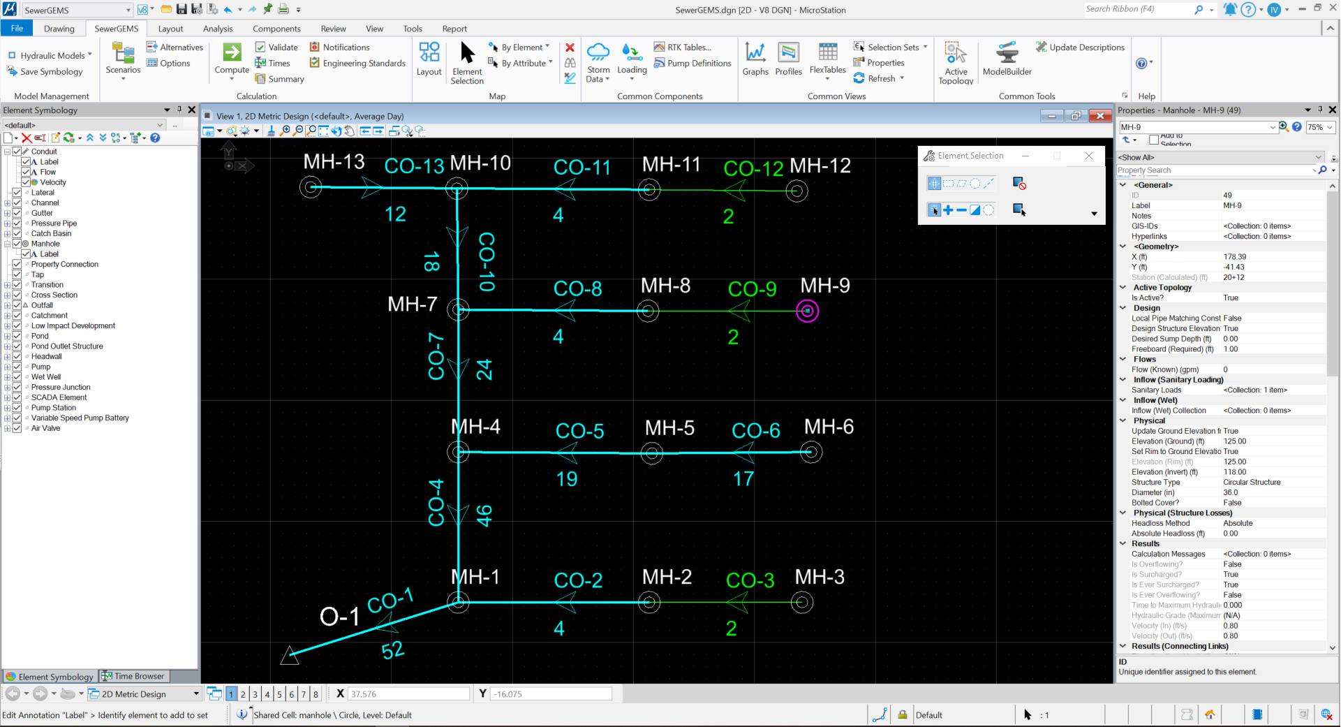 OpenFlows SewerGEMS integrated with MicroStation