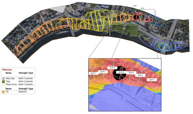 Slope stability slip surfaces